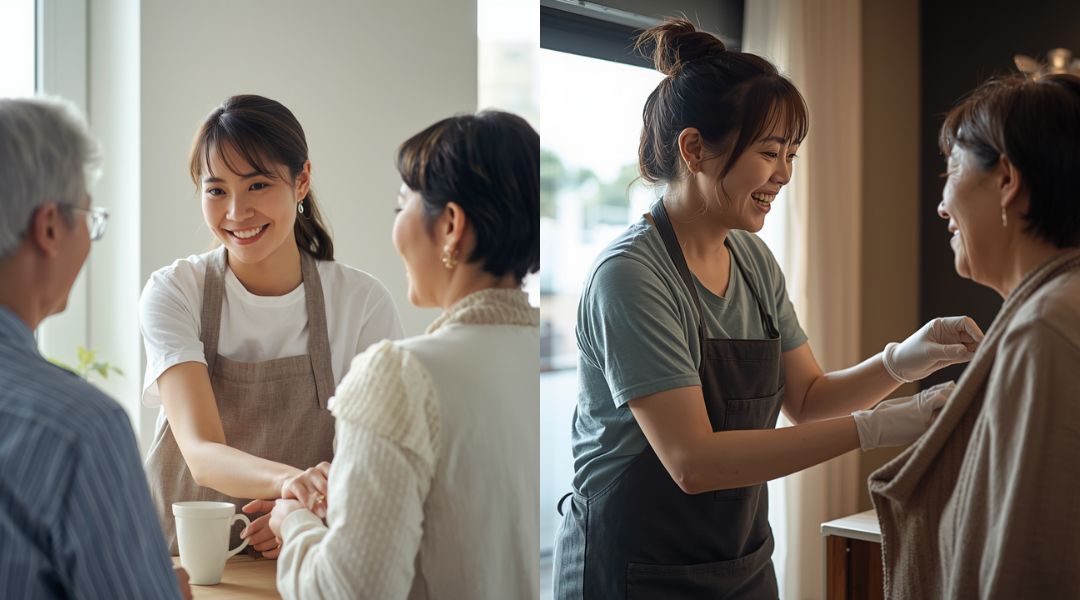 家事代行の人が家主に寄り添っている写真