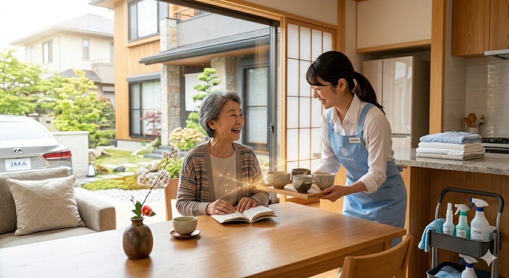 ご年配のお客様のキッチンを片付けしているイメージ画像